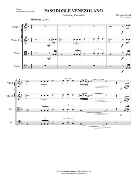 Pasodoble Venezolano - String Quartet (Score and Parts) image number null