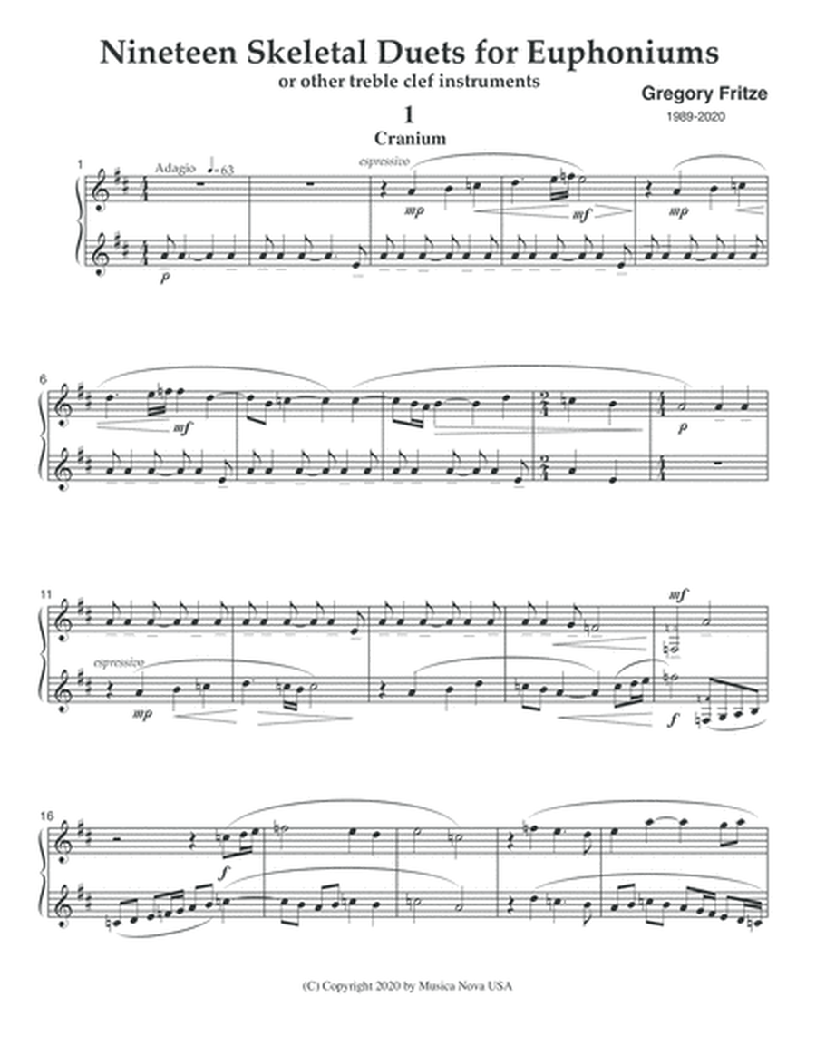 Nineteen Skeletal Duets for Euphoniums (in treble clef)