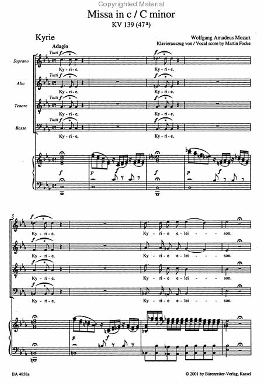 Missa c minor, KV 139 (47a) 'Waisenhaus Mass' 4-Part scores gallery preview page 3