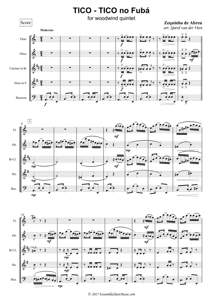 Tico Tico no Fubá Woodwind Quintet scores gallery preview page 1