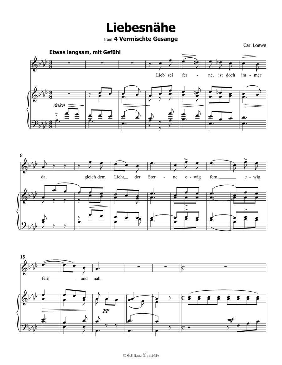 Liebesnahe, by Carl Loewe, in A flat Major Voice scores gallery preview page 3