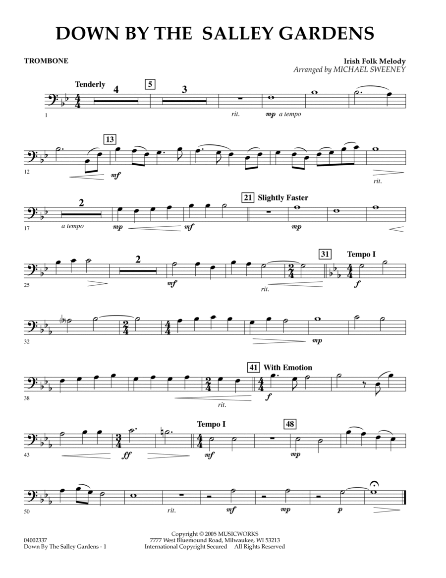 Down by the Salley Gardens - Trombone Trombone scores gallery preview page 1