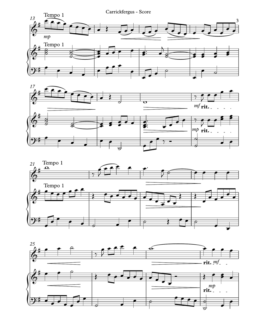 Carrickfergus Duet for Oboe & Harp