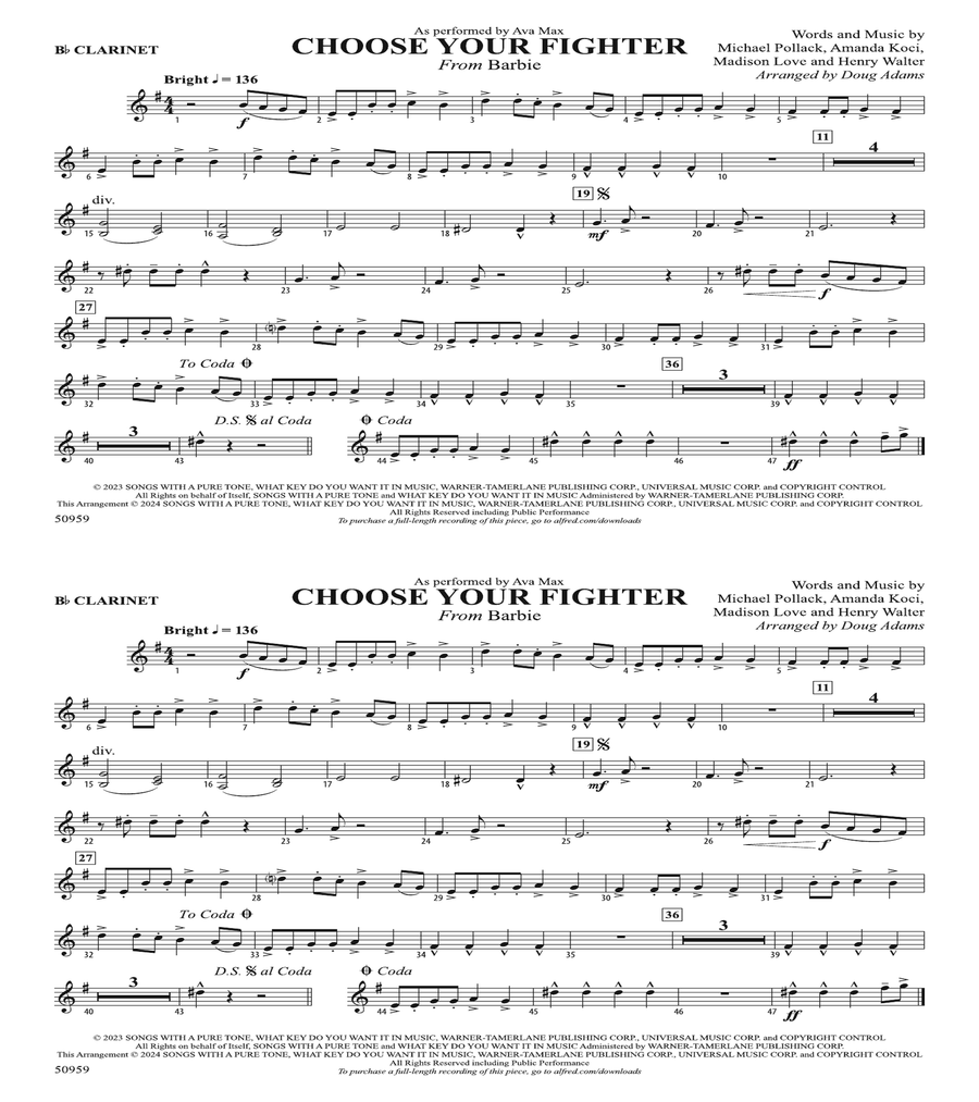 Choose Your Fighter: 1st B-flat Clarinet B-Flat Clarinet scores gallery preview page 1