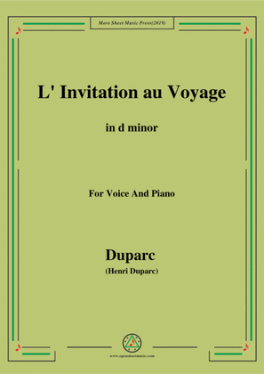Book cover for Duparc-L'invitation au voyage in d minor,for Voice and Piano