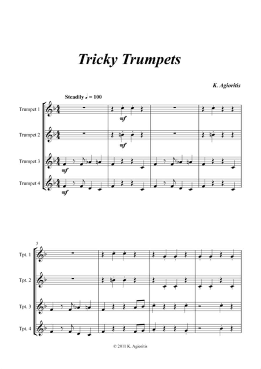 Tricky Trumpets - Quartet for Young Trumpet Players Brass Quartet scores gallery preview page 1