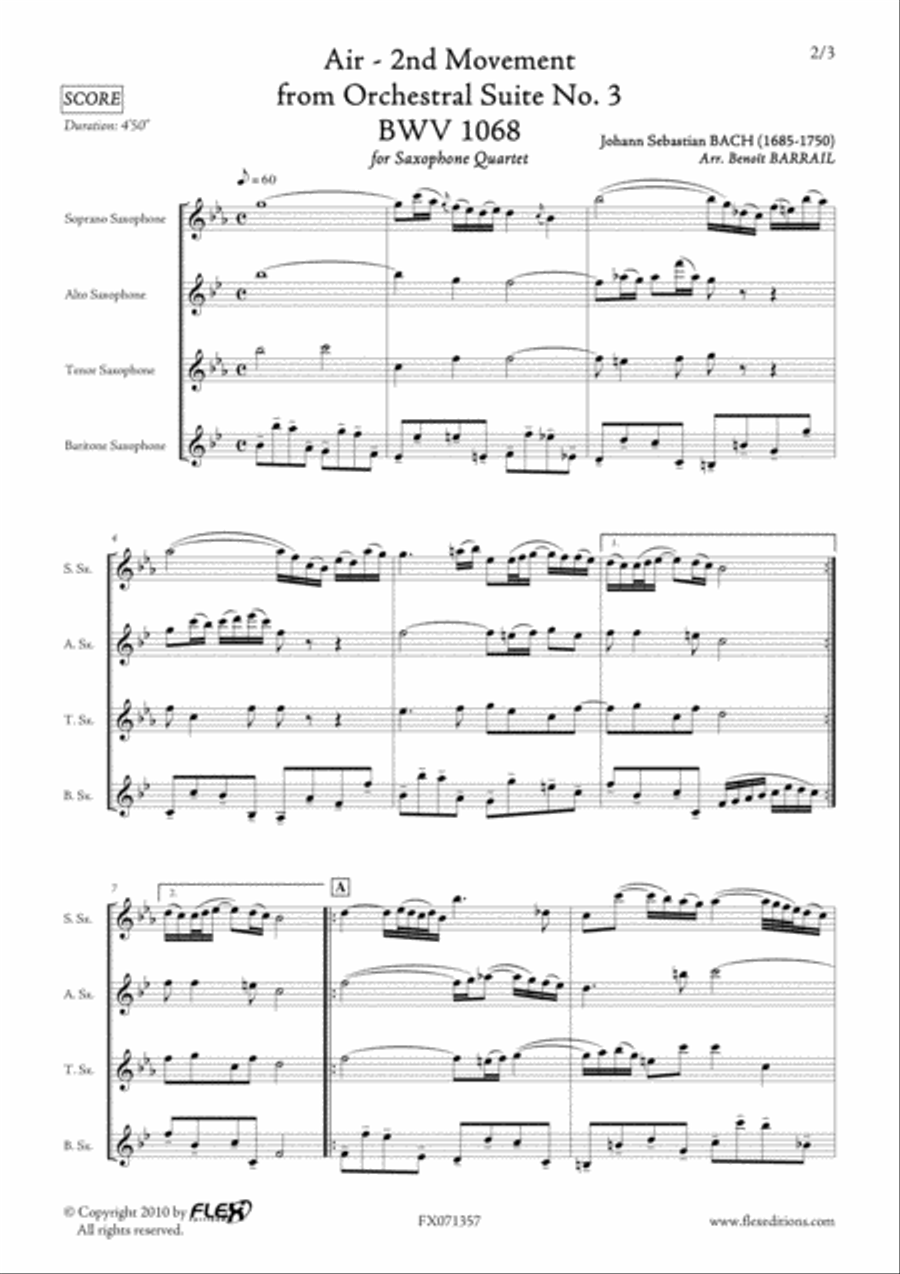 Air - 2nd Movement from Orchestral Suite No. 3 BWV 1068 Baritone Saxophone scores gallery preview page 2