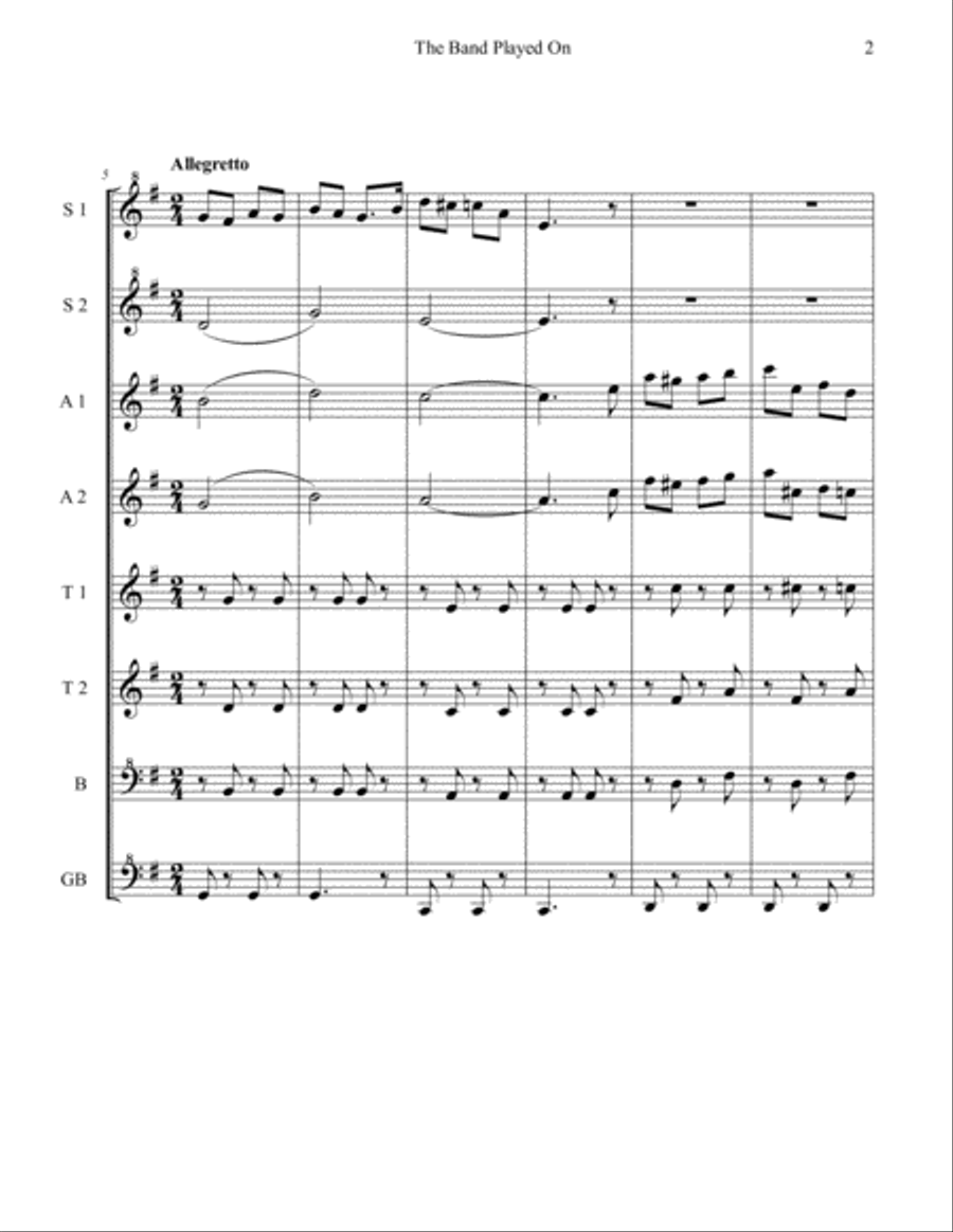 The Band Played On for Recorder Octet Recorder scores gallery preview page 4