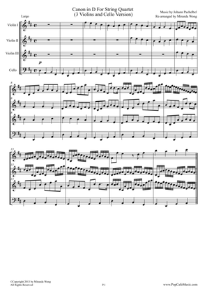 Canon in D - String Quartet (3 Violins & Cello) - Wedding Version
