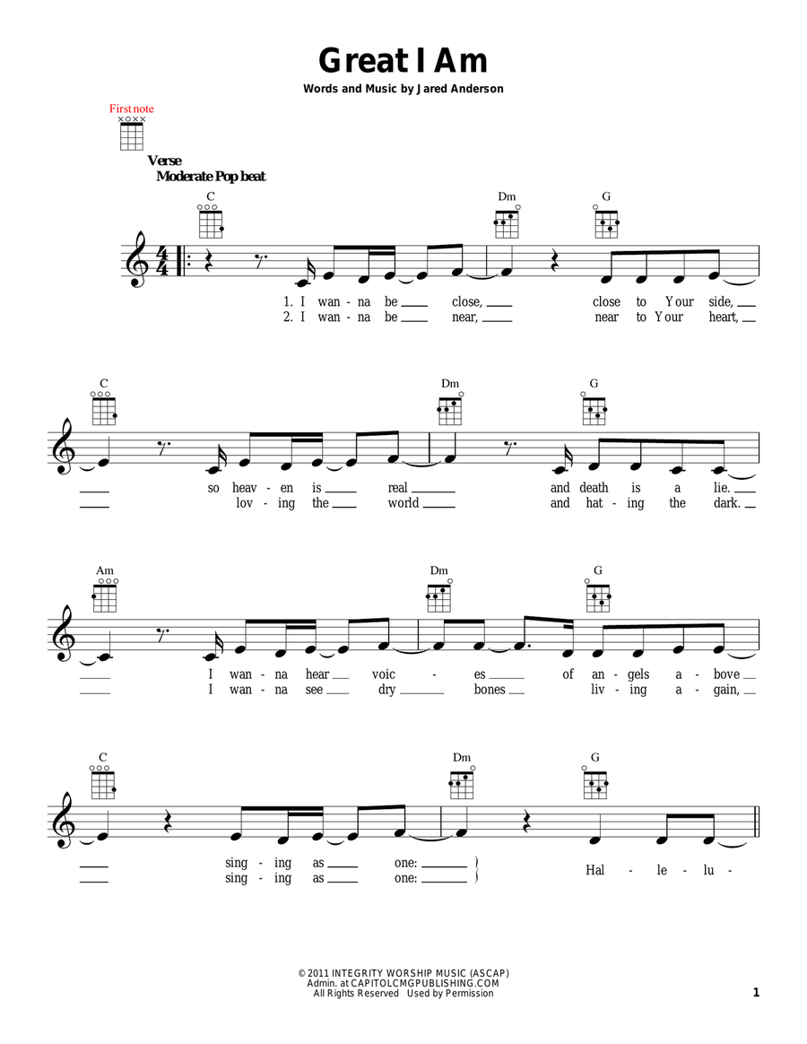 Great I Am Ukulele scores gallery preview page 1