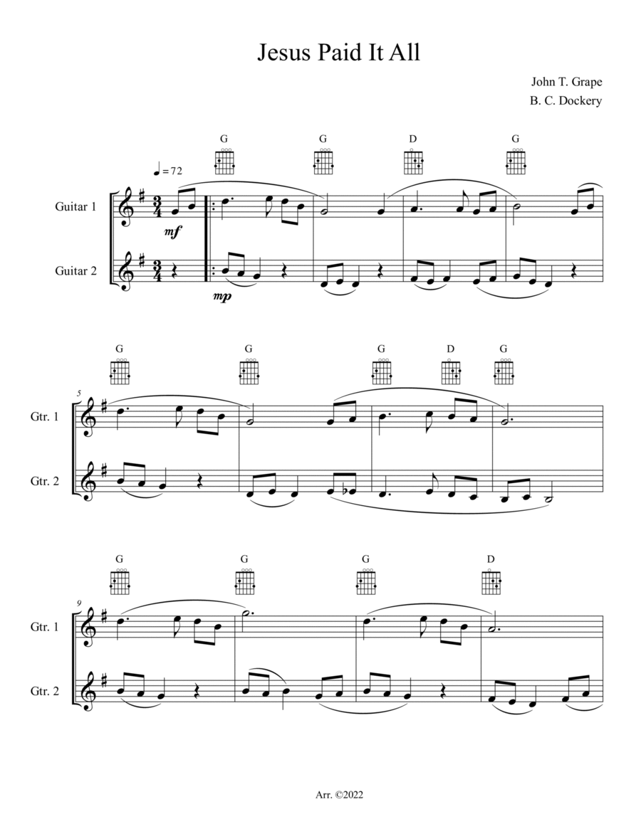 Jesus Paid It All (Guitar Duet or Trio) Guitar scores gallery preview page 1