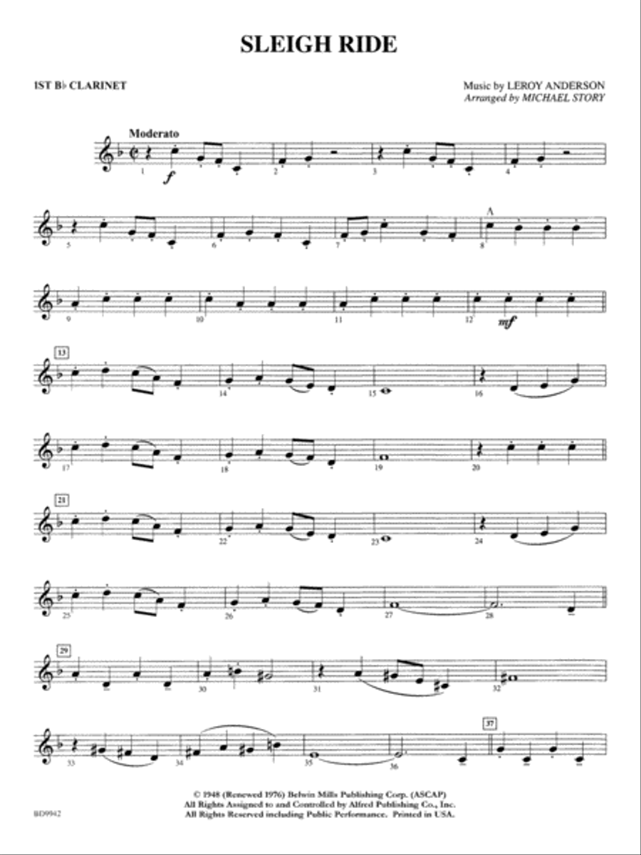 Sleigh Ride: 1st B-flat Clarinet Concert Band scores gallery preview page 1