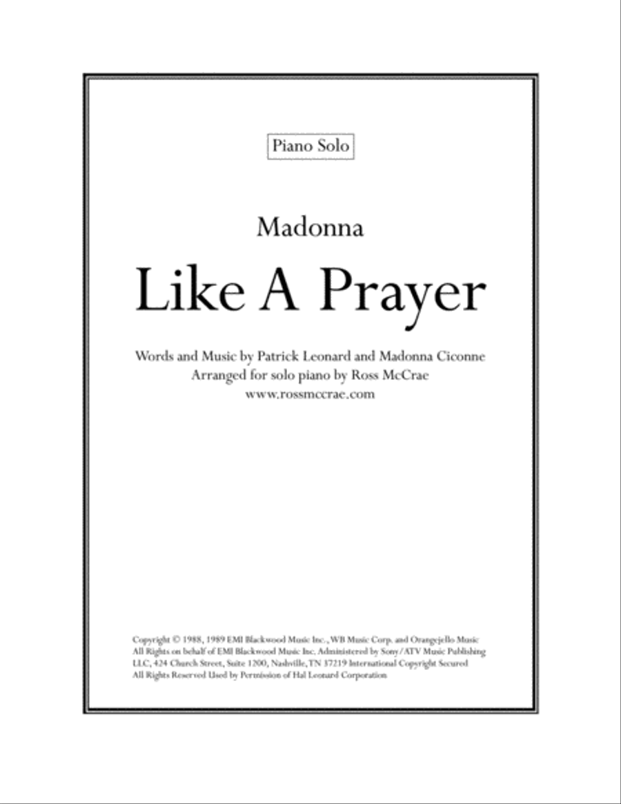 Like A Prayer Like A Prayer Piano Solo scores gallery preview page 1
