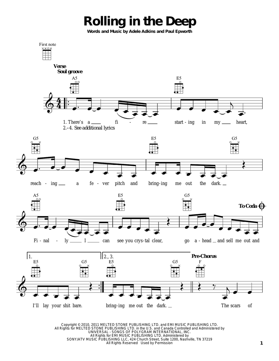 Rolling In The Deep Ukulele scores gallery preview page 1