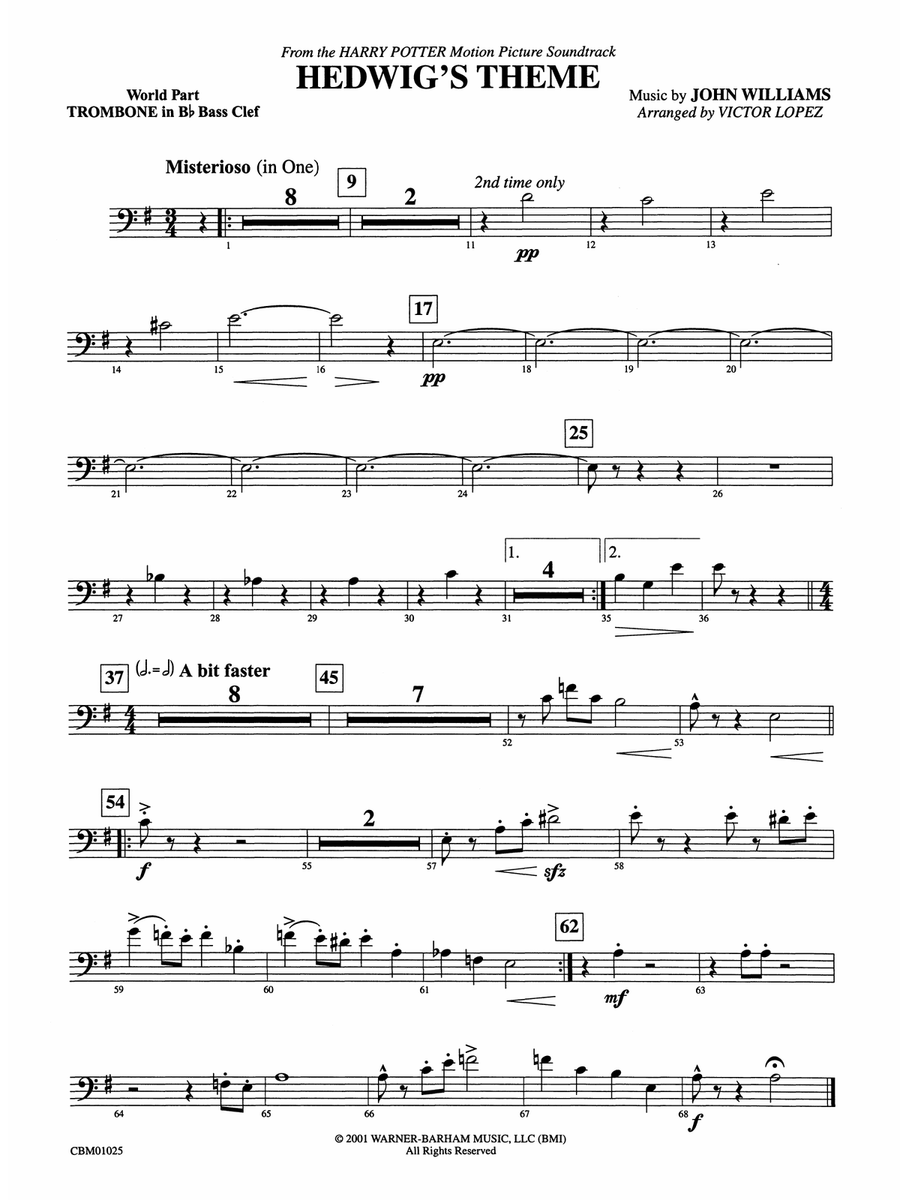 Hedwig's Theme (from Harry Potter): (World Part) 1st B-flat Trombone B.C.