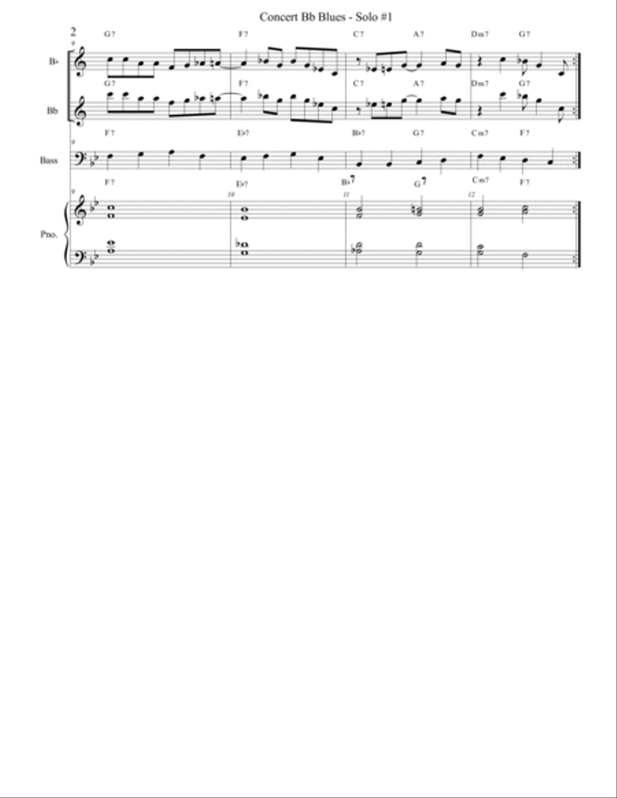 Concert Bb Blues Solo #1 - 12 Bar Blues w/ Rhythm Section - Bb Instruments C Instrument scores gallery preview page 2