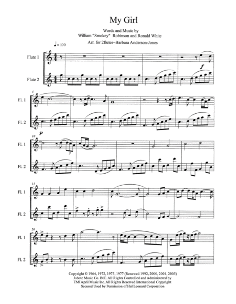 My Girl Flute Duet scores gallery preview page 2