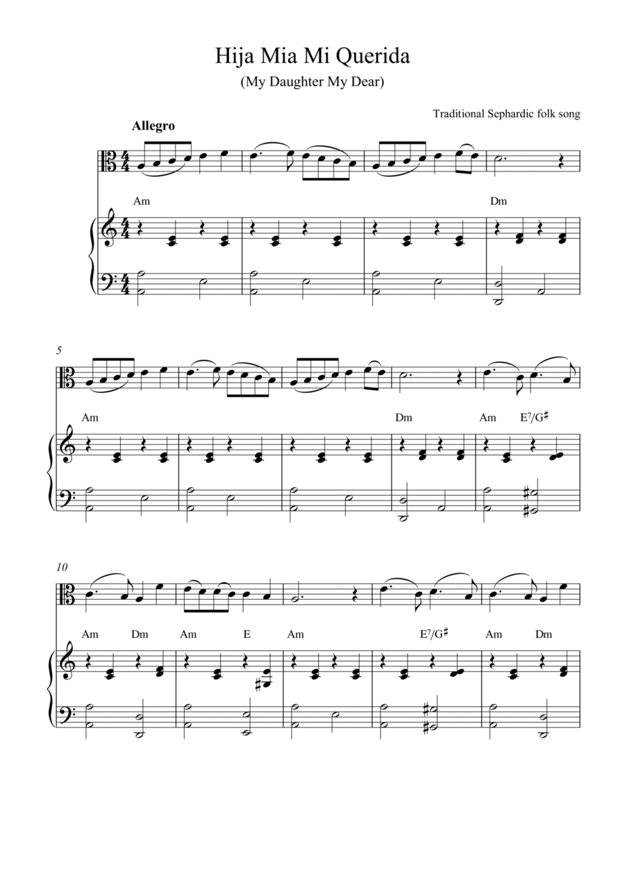 Hija Mia Mi Querida (My Daughter My Dear) Viola scores gallery preview page 1