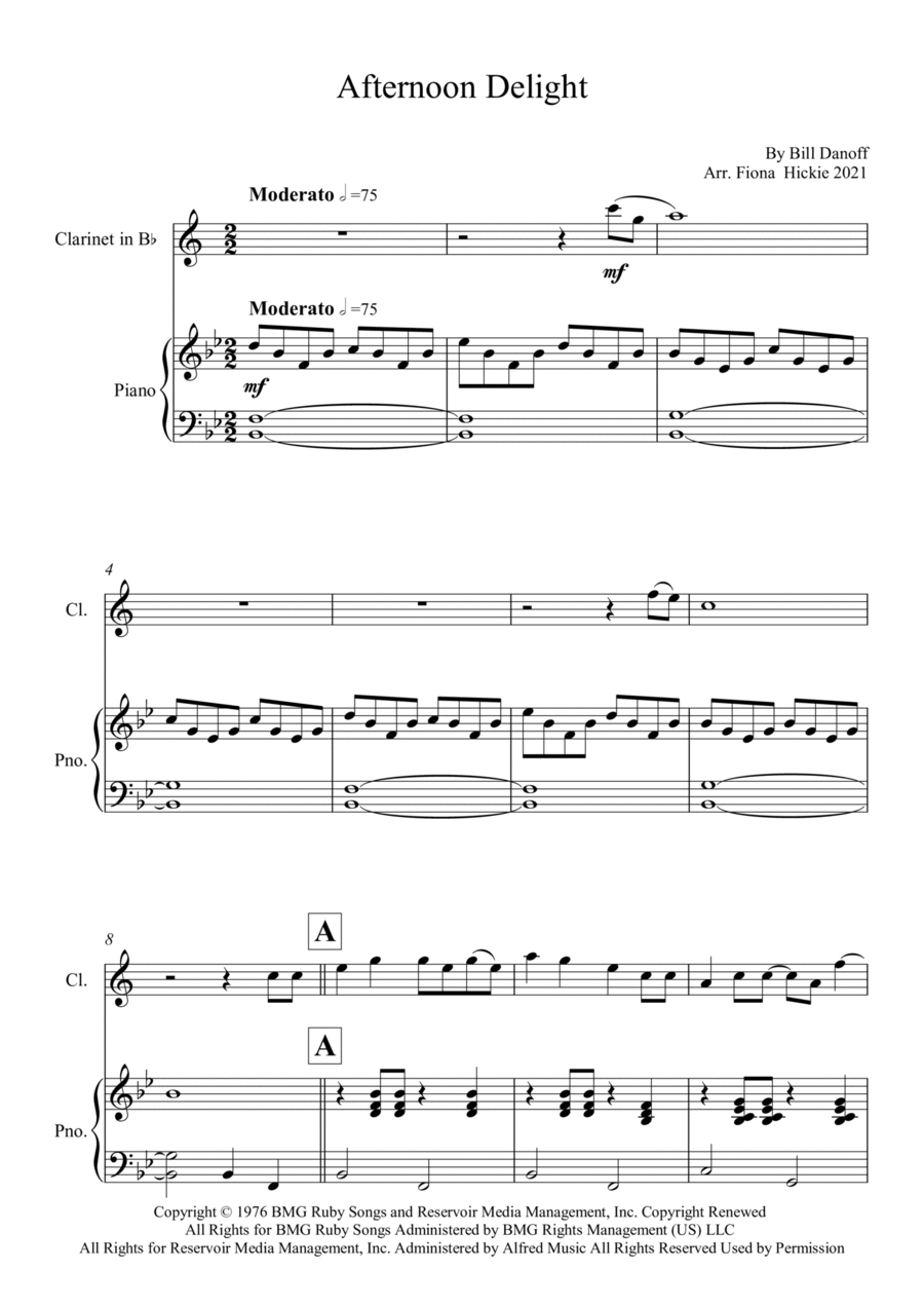 Afternoon Delight Clarinet Solo scores gallery preview page 1