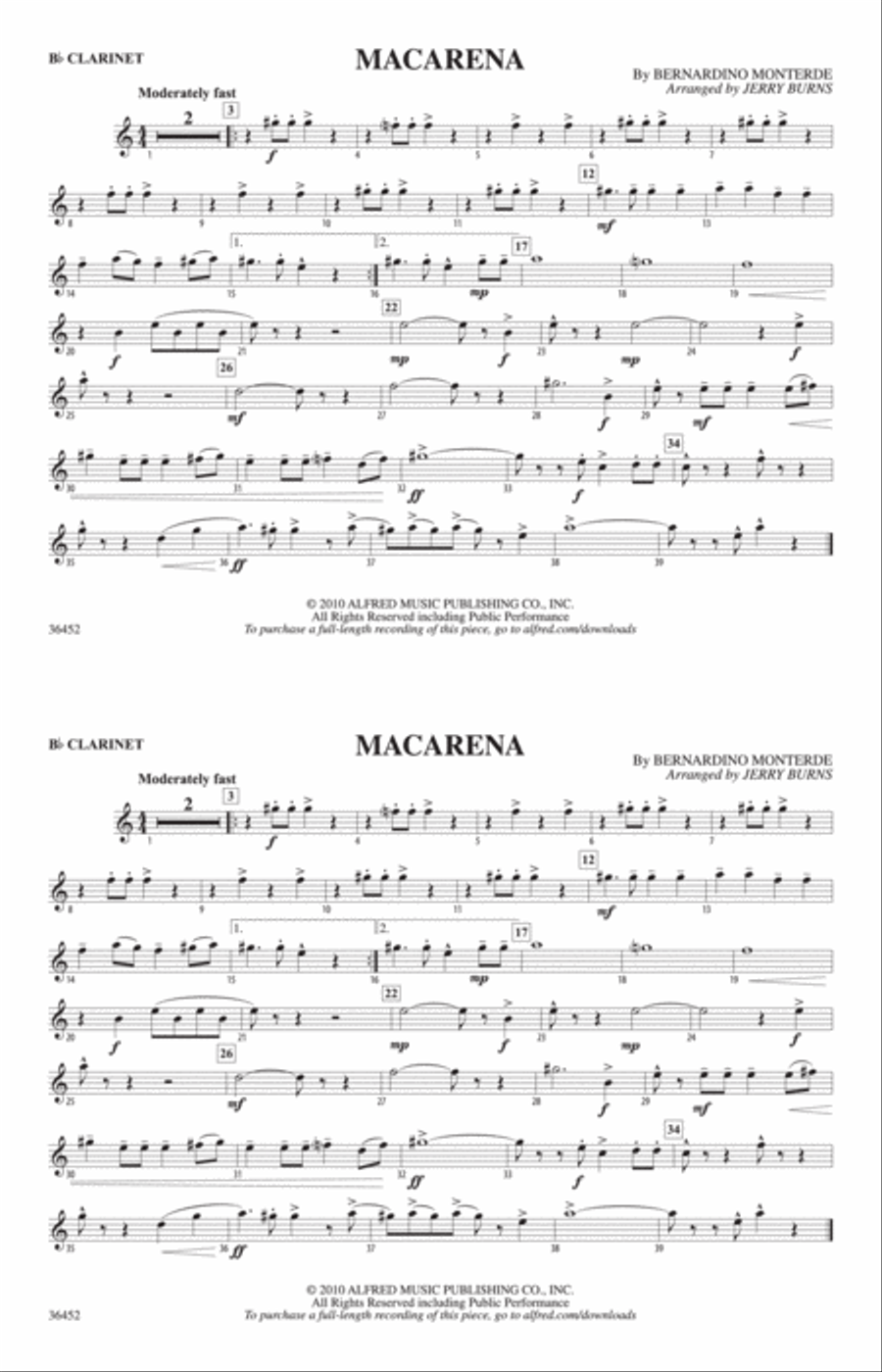 Macarena: 1st B-flat Clarinet Marching Band scores gallery preview page 1