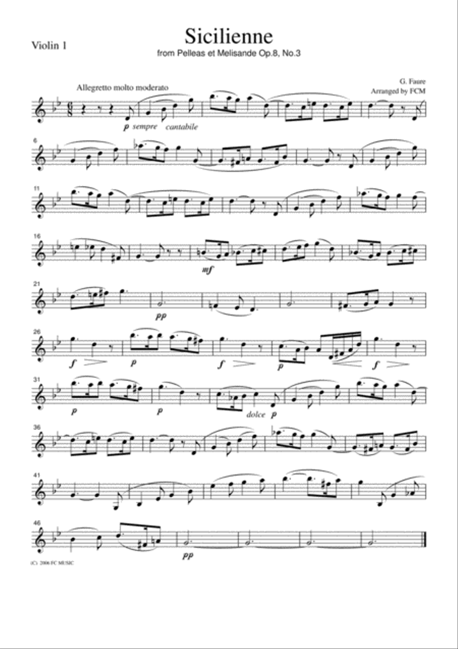 Faure Sicilienne from Pelleas et Melisande Op.8, No.3, for string quartet, CF104 String Quartet scores gallery preview page 3