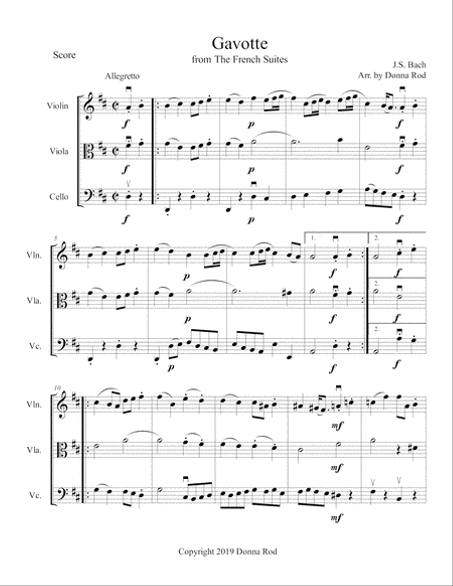 Gavotte 1 String Trio scores gallery preview page 2