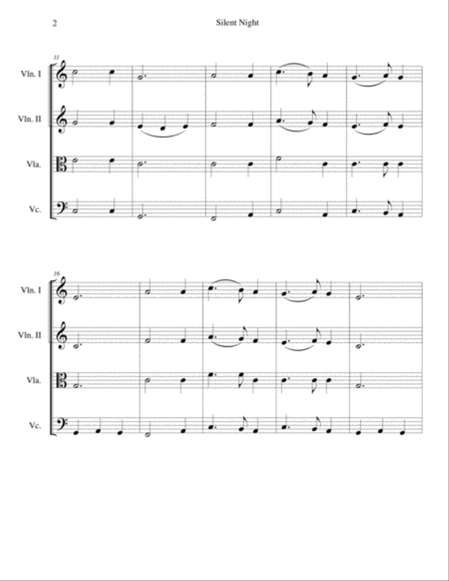 Silent Night - beautiful arrangement for string quartet String Quartet scores gallery preview page 2