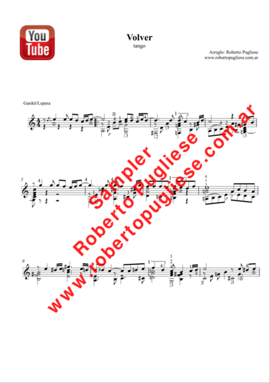 10 wonderful TANGOS for guitar by Roberto Pugliese - Volumen 5 Classical Guitar scores gallery preview page 2