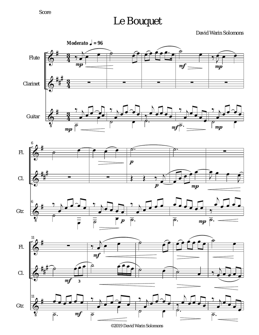 Le Bouquet for flute, clarinet and guitar