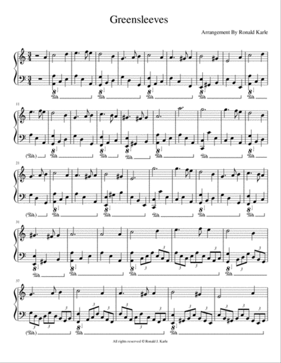Greensleeves Greensleeves Piano Solo scores gallery preview page 1