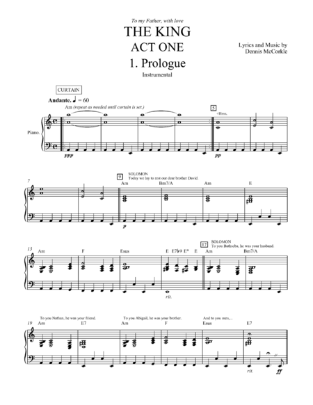 Prologue (instrumental) from "The Kings" - ACT 1:Song 1 Piano Solo - Digital Sheet Music
