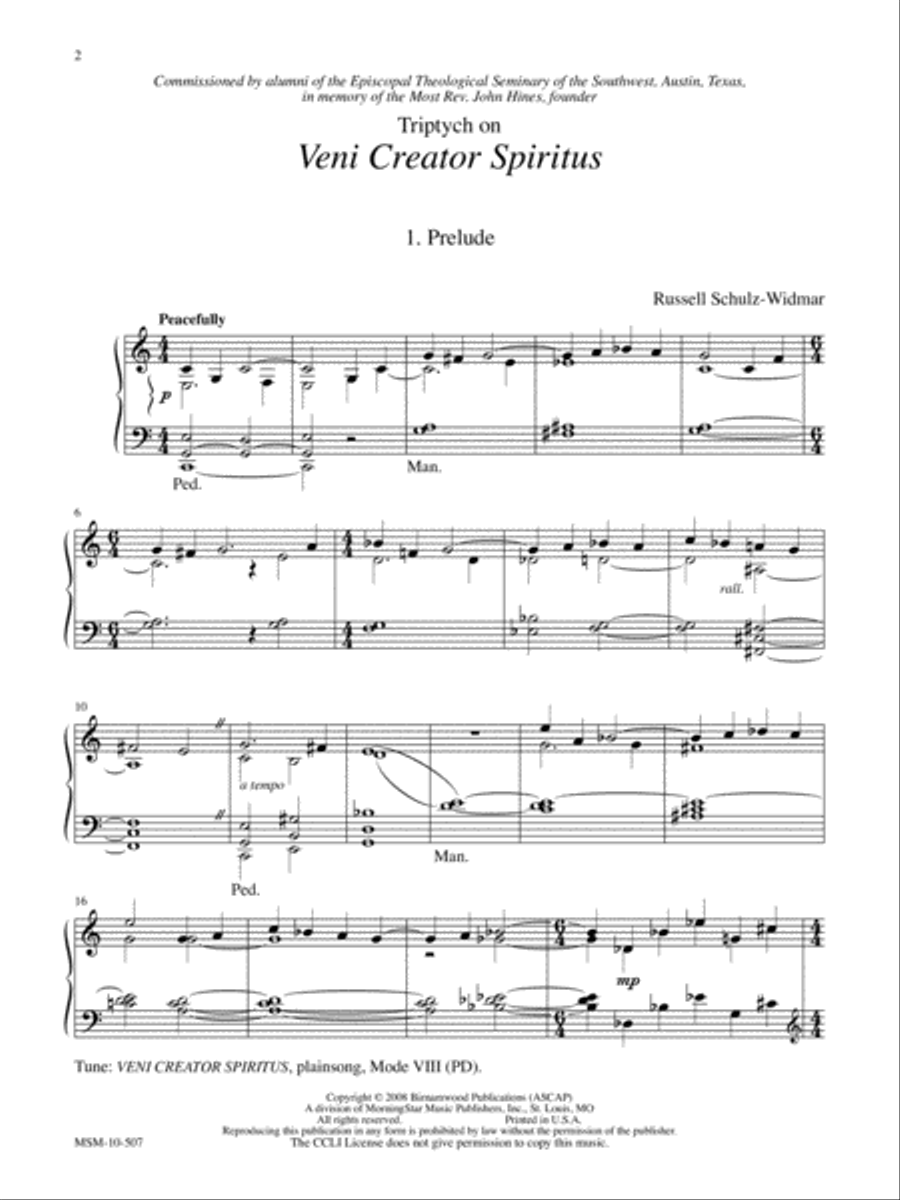 Triptych on Veni Creator Spiritus Organ scores gallery preview page 1