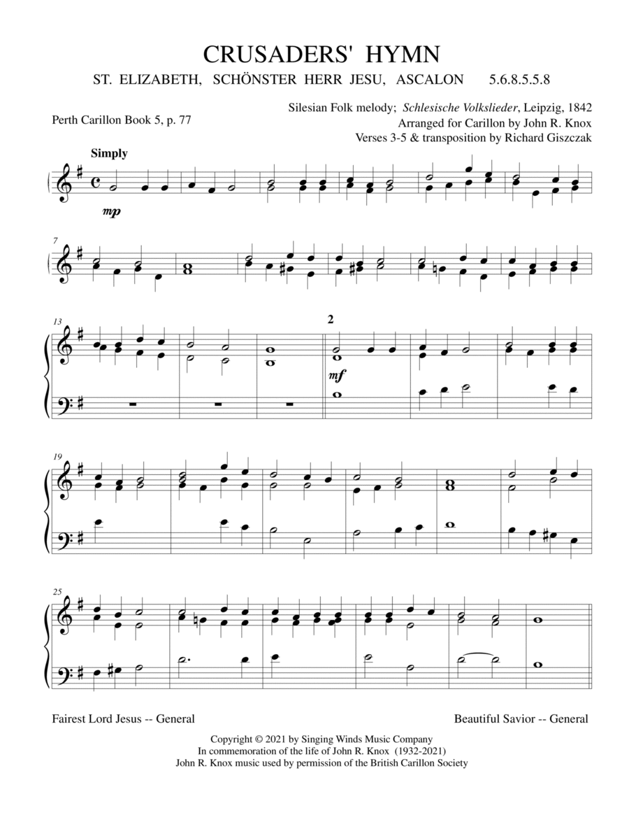 CRUSADERS' HYMN Carillon scores gallery preview page 1