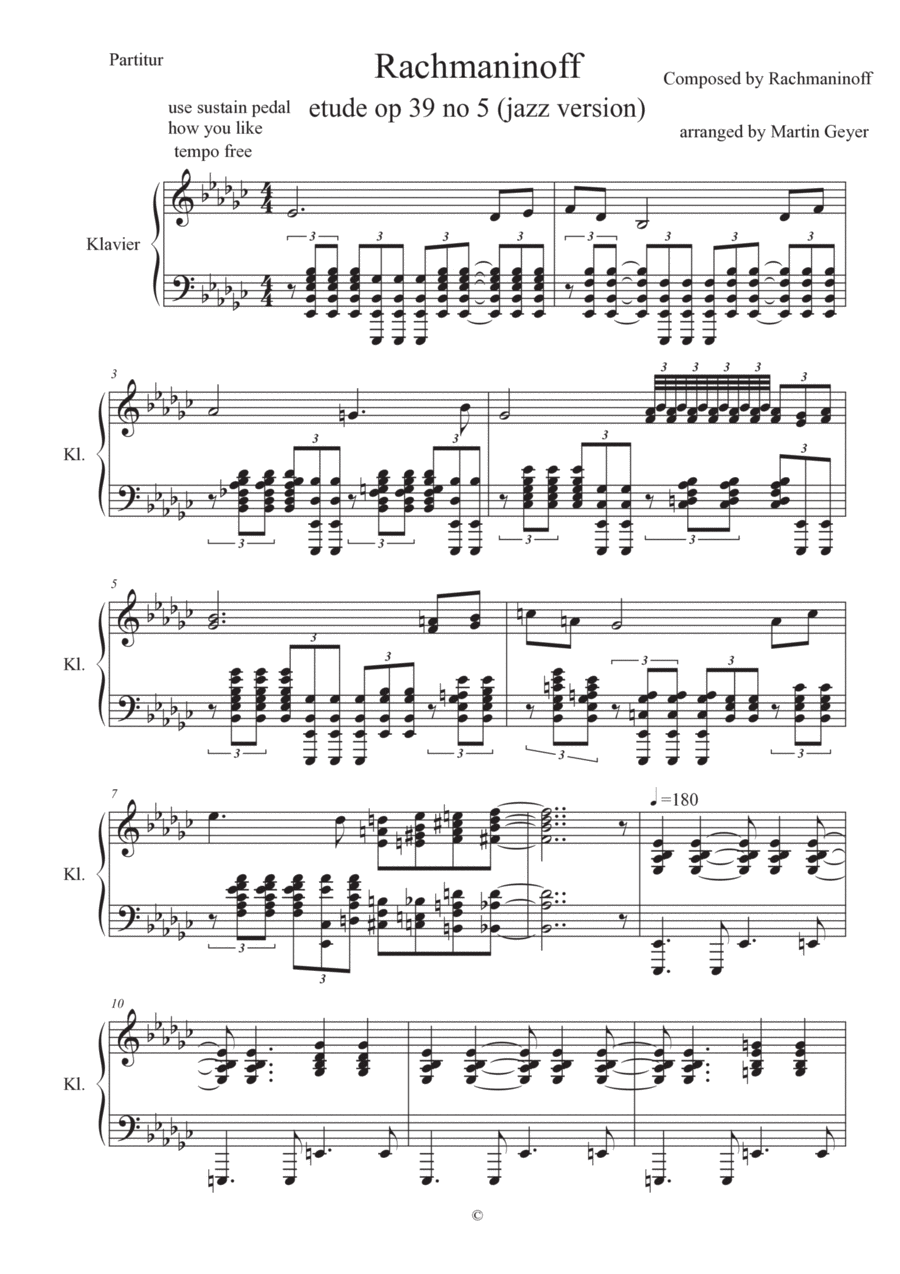 Rachmaninoff etude op 39 no 5 (jazz piano arrangement) Piano Method scores gallery preview page 1