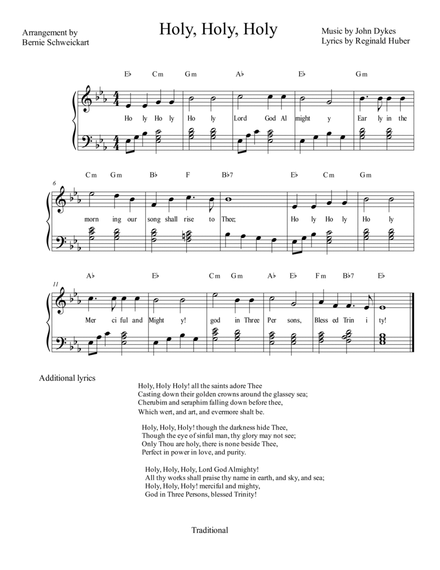 Holy ,Holy, Holy (In Eb Major) Piano Solo scores gallery preview page 1