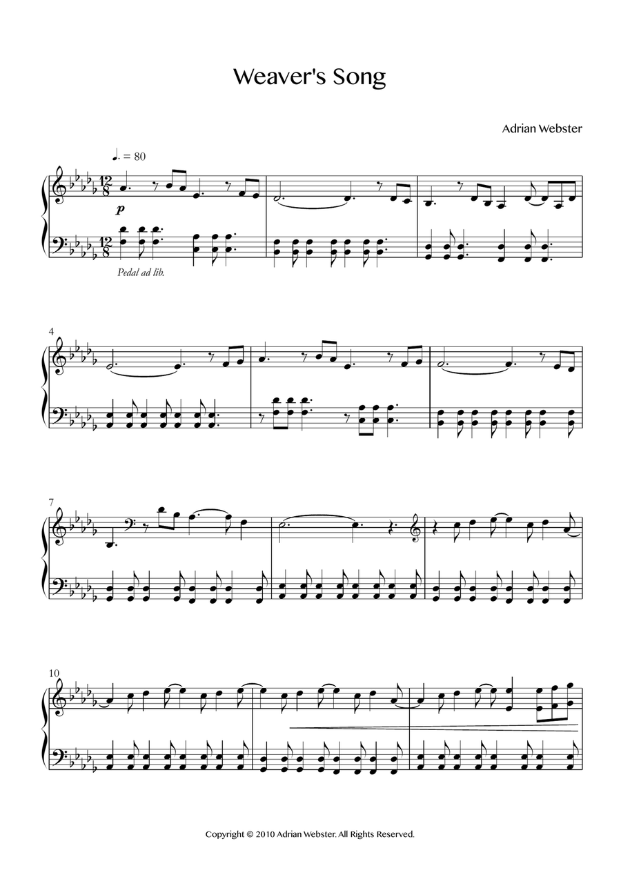 Weaver's Song - CrusaderBeach - Beautiful Relaxing Piano Solo Piano Solo scores gallery preview page 1