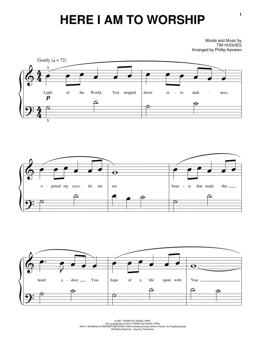 Here I Am To Worship Here I Am To Worship Easy Piano scores gallery preview page 1