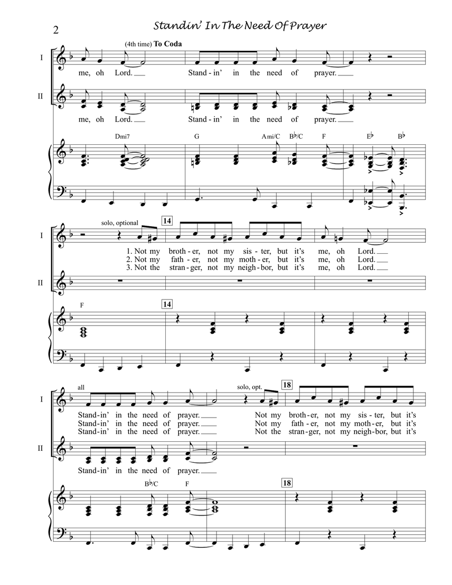 Standing In The Need Of Prayer Piano scores gallery preview page 2