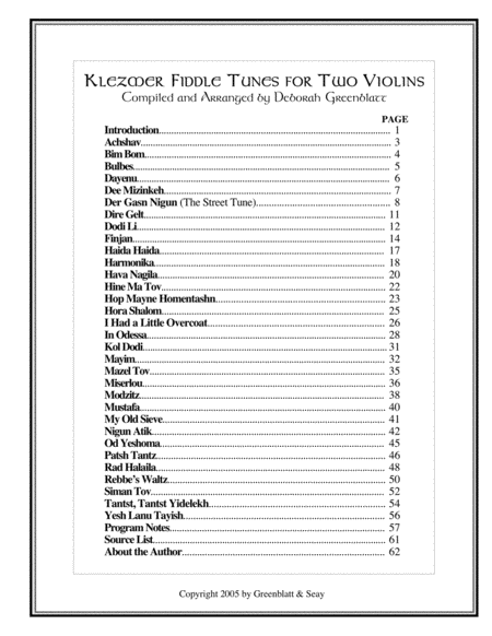 Klezmer Fiddle Tunes for Two Violins