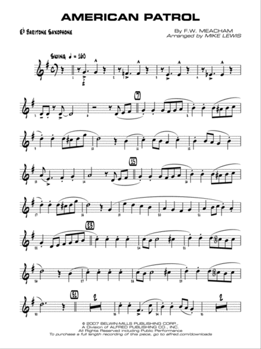 American Patrol: E-flat Baritone Saxophone Jazz Ensemble scores gallery preview page 1