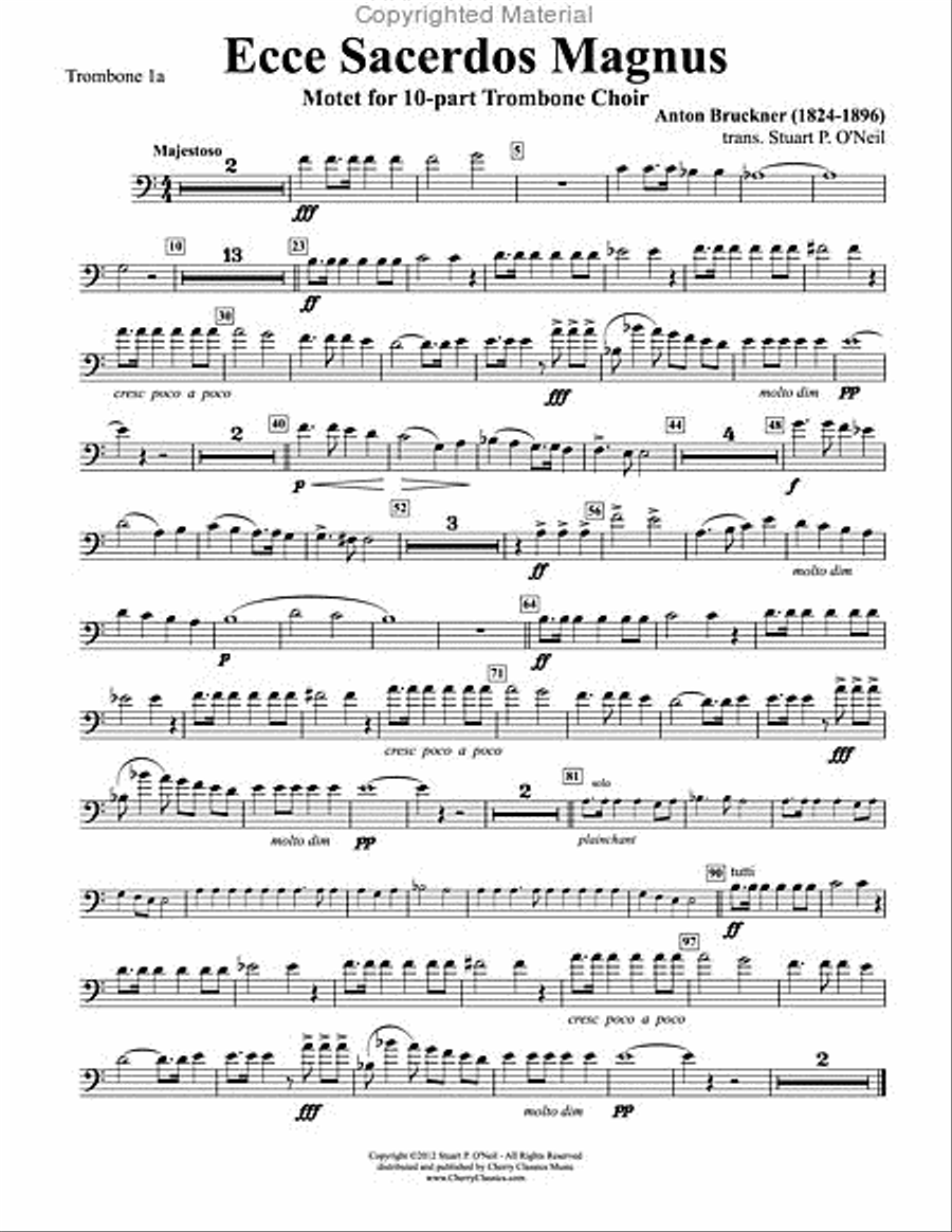 Ecce Sacerdos Magnus for 10-part Trombone Ensemble Trombone scores gallery preview page 6