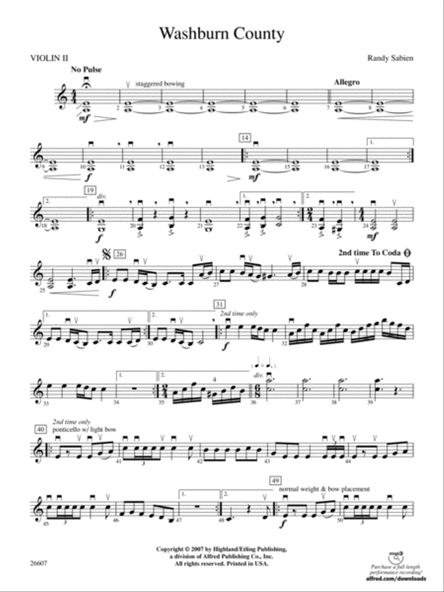 Washburn County: 2nd Violin String Orchestra scores gallery preview page 1