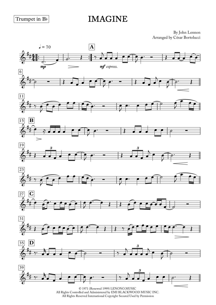 Imagine Trumpet Solo scores gallery preview page 1