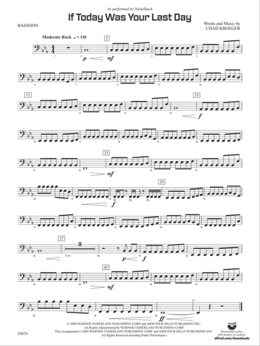 If Today Was Your Last Day: Bassoon Concert Band scores gallery preview page 1