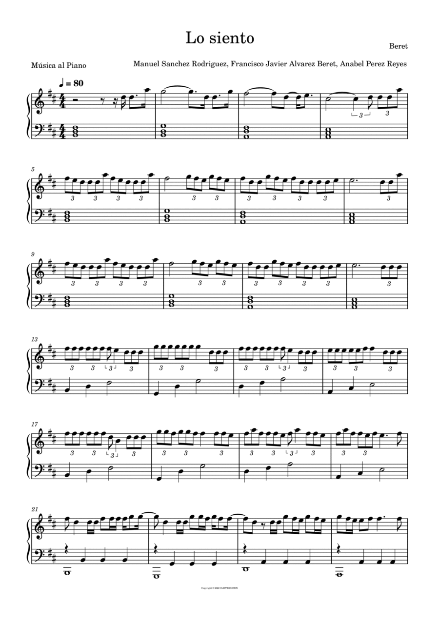 Lo Siento Lo Siento Easy Piano scores gallery preview page 1