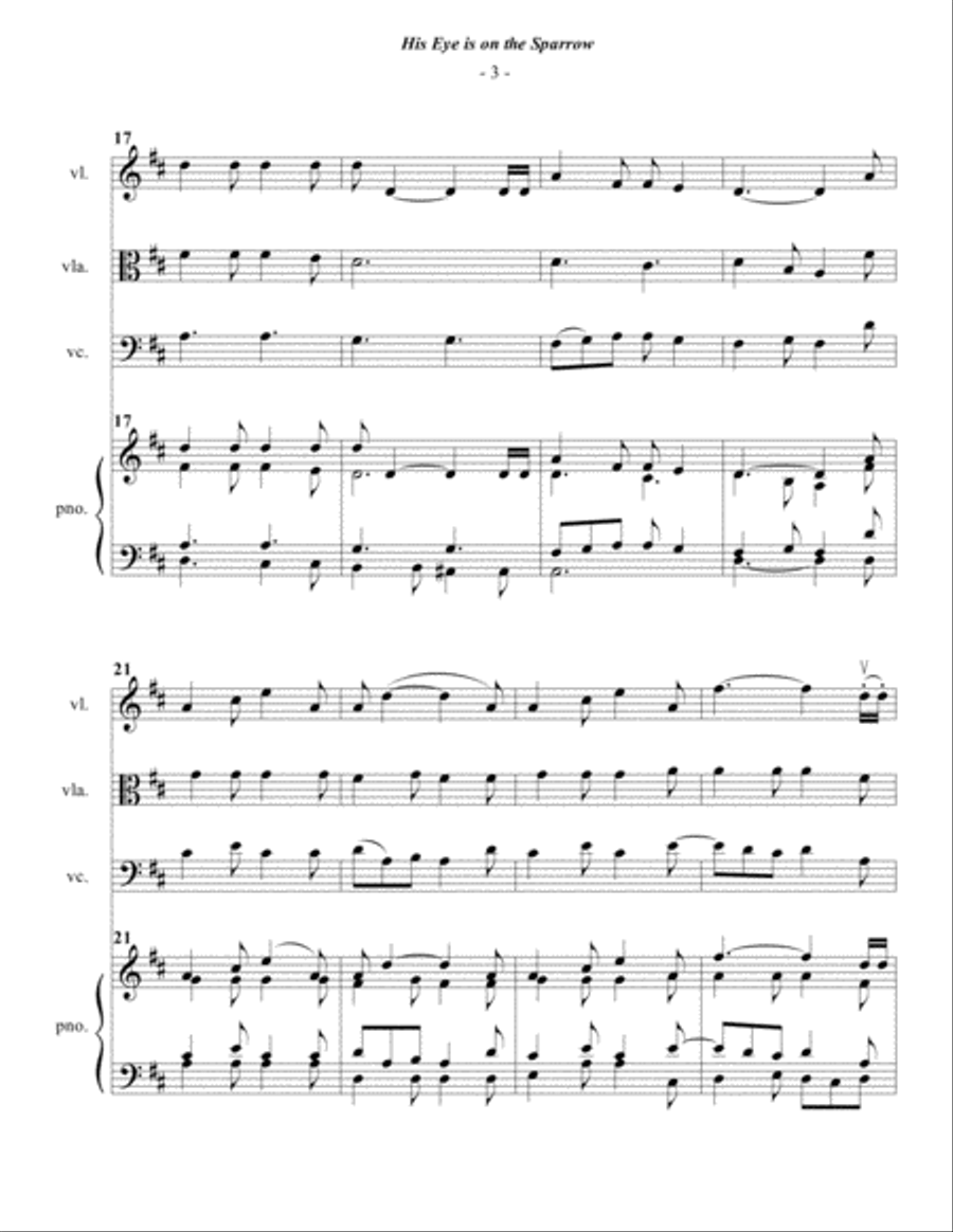 Gabriel: His Eye Is On The Sparrow for Piano Quartet Piano Quartet scores gallery preview page 3