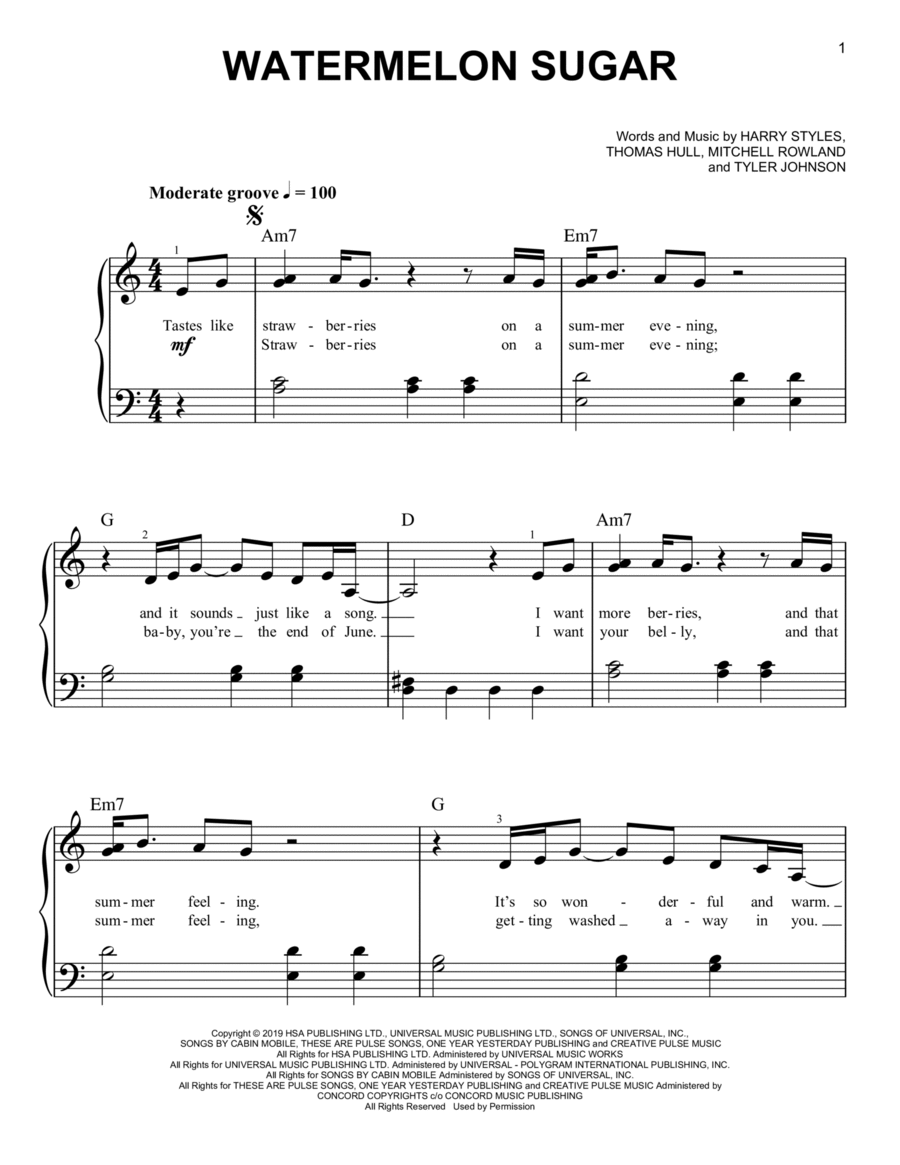 Watermelon Sugar Watermelon Sugar Easy Piano scores gallery preview page 1