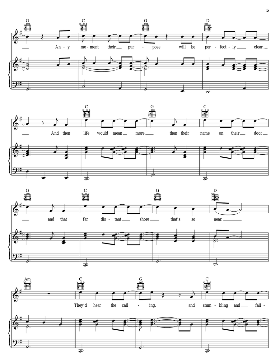 The Calling Piano, Vocal, Guitar scores gallery preview page 5
