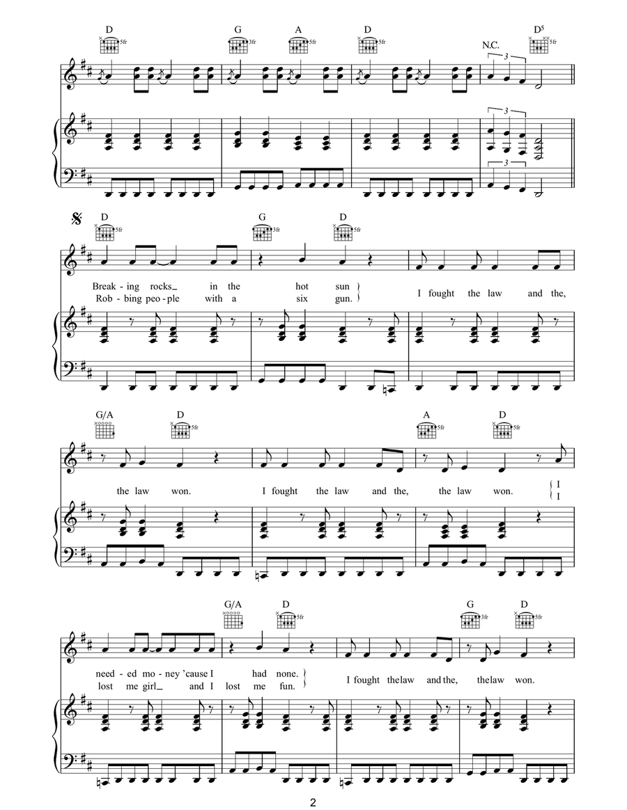 I Fought The Law Piano, Vocal, Guitar scores gallery preview page 2