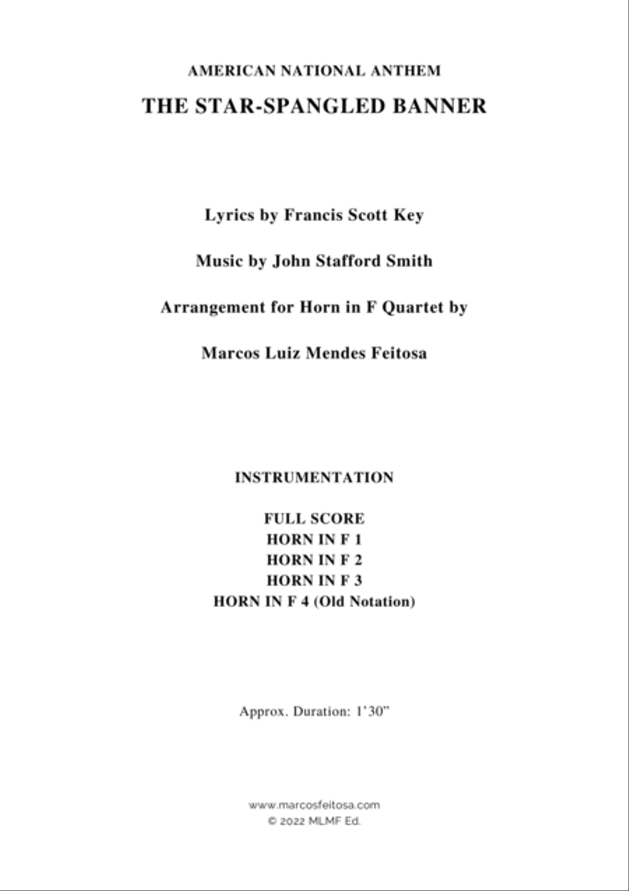 The Star-Spangled Banner (American Anthem) - Horn in F Quartet French Horn Quartet scores gallery preview page 2